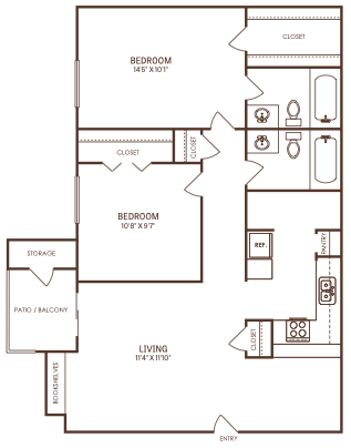 the floor plan for a two bedroom apartment at The  Reid Apartments