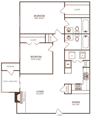 the floor plan for a two bedroom apartment at The  Reid Apartments